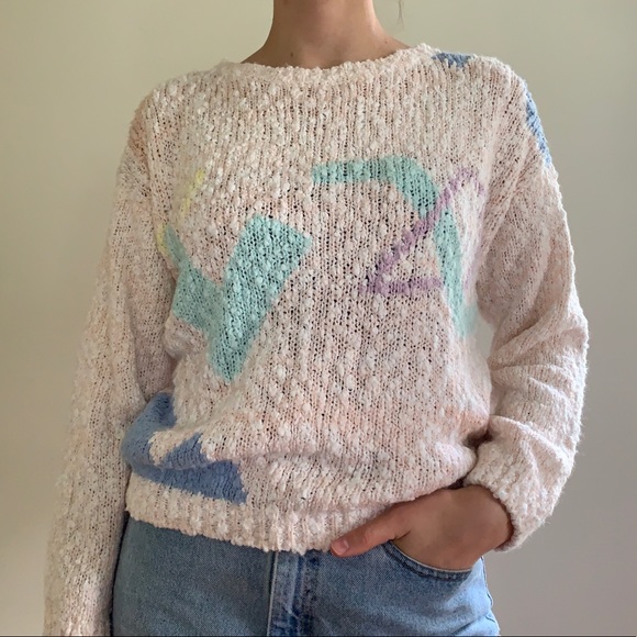 Vintage Sweaters - Vintage 80s 90s Pink Knit Sweater Size Large